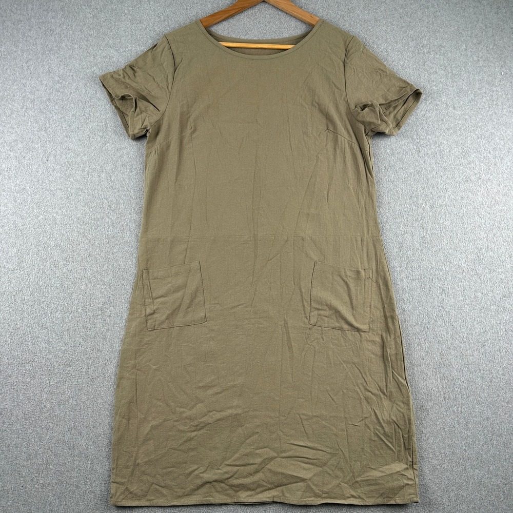 Emery Rose Dress Womens L NEW Olive Green Short Sleeve Pocket Cotton C1HG1TU5S